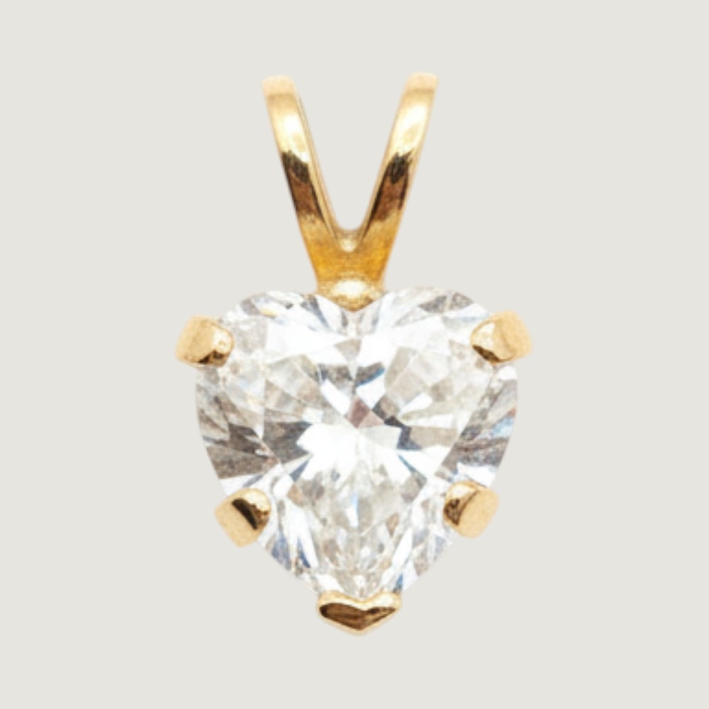 Dainty 14k Yellow Gold Heart CZ Solitaire Pendant 0.55g Fine Jewelry Minimalist